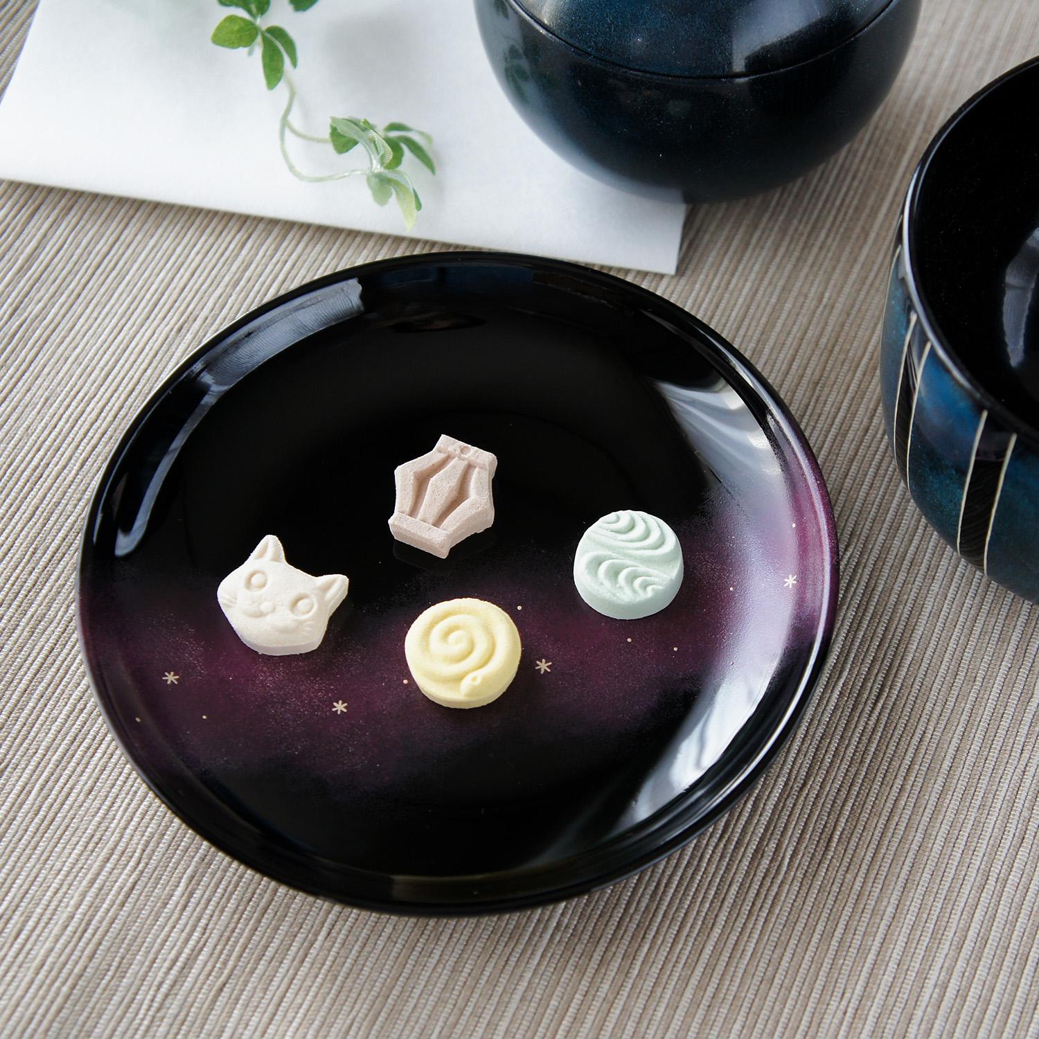 黒漆塗りの菓子皿　Milky Way　青/紫1枚目の画像