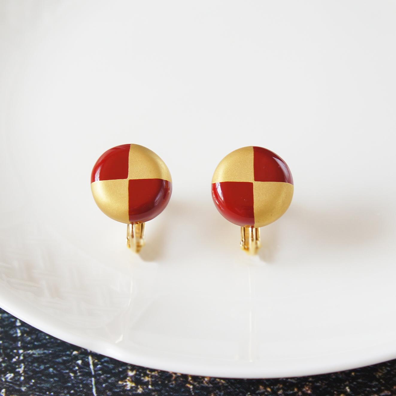 艶やかな美　漆塗りイヤリング　丸・赤×金 | 3枚目