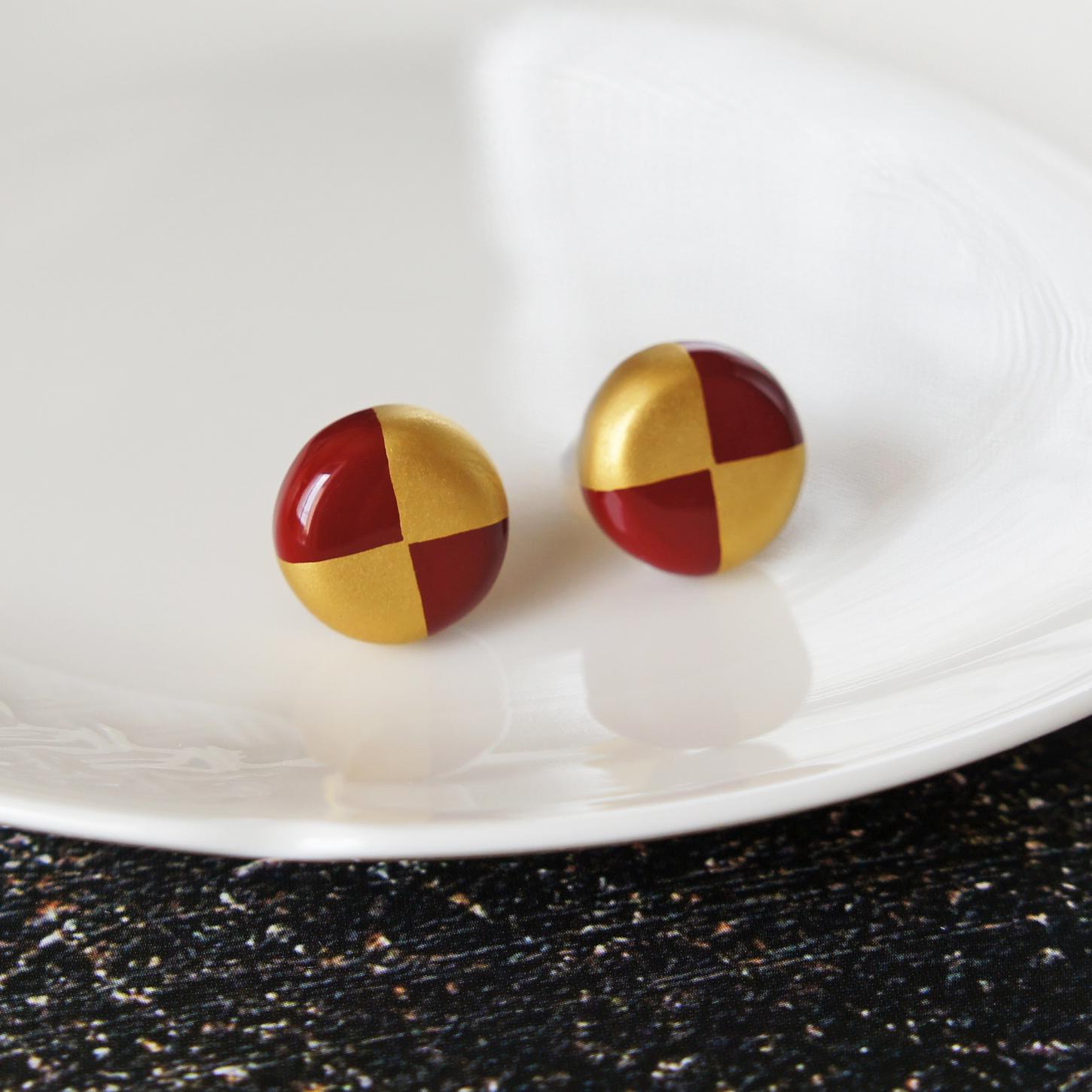 艶やかな美　漆塗りピアス　丸・赤×金 | 3枚目