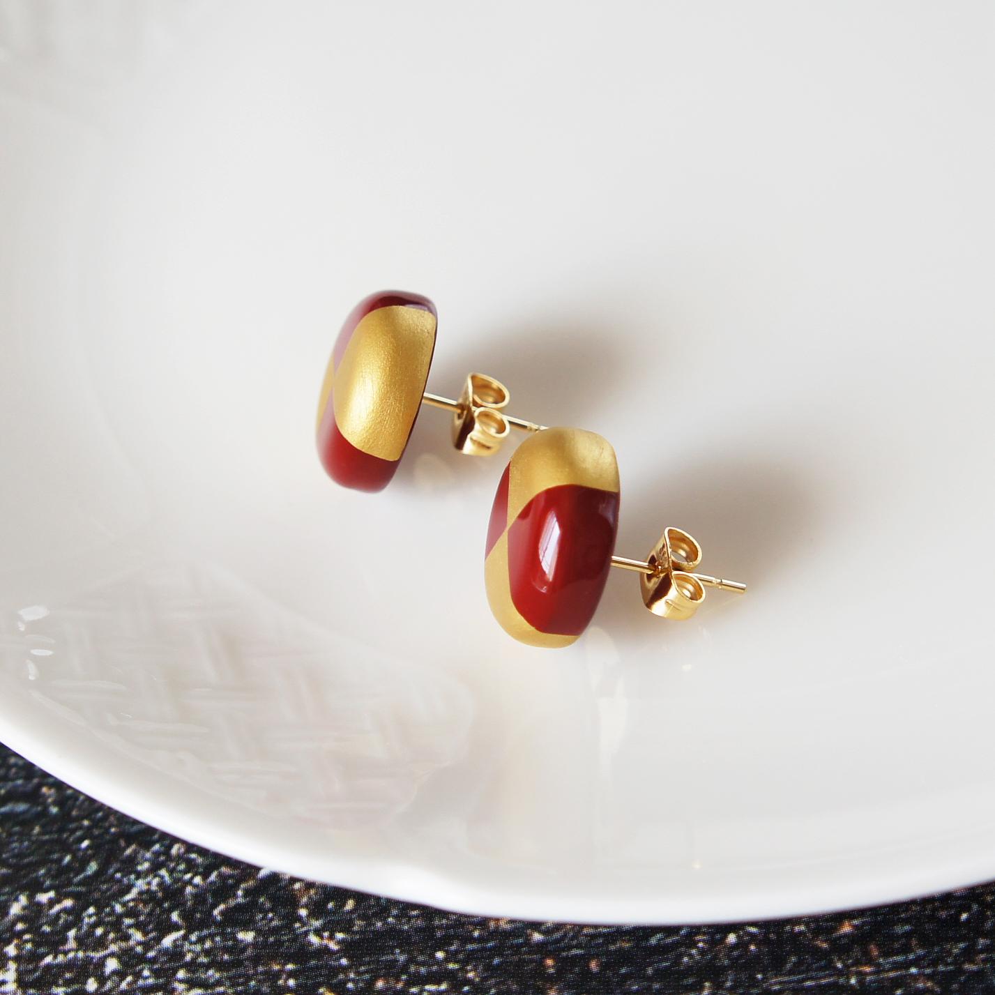 艶やかな美　漆塗りピアス　丸・赤×金 | 4枚目