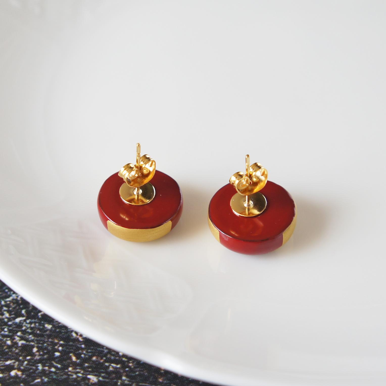 艶やかな美　漆塗りピアス　丸・赤×金 | 5枚目