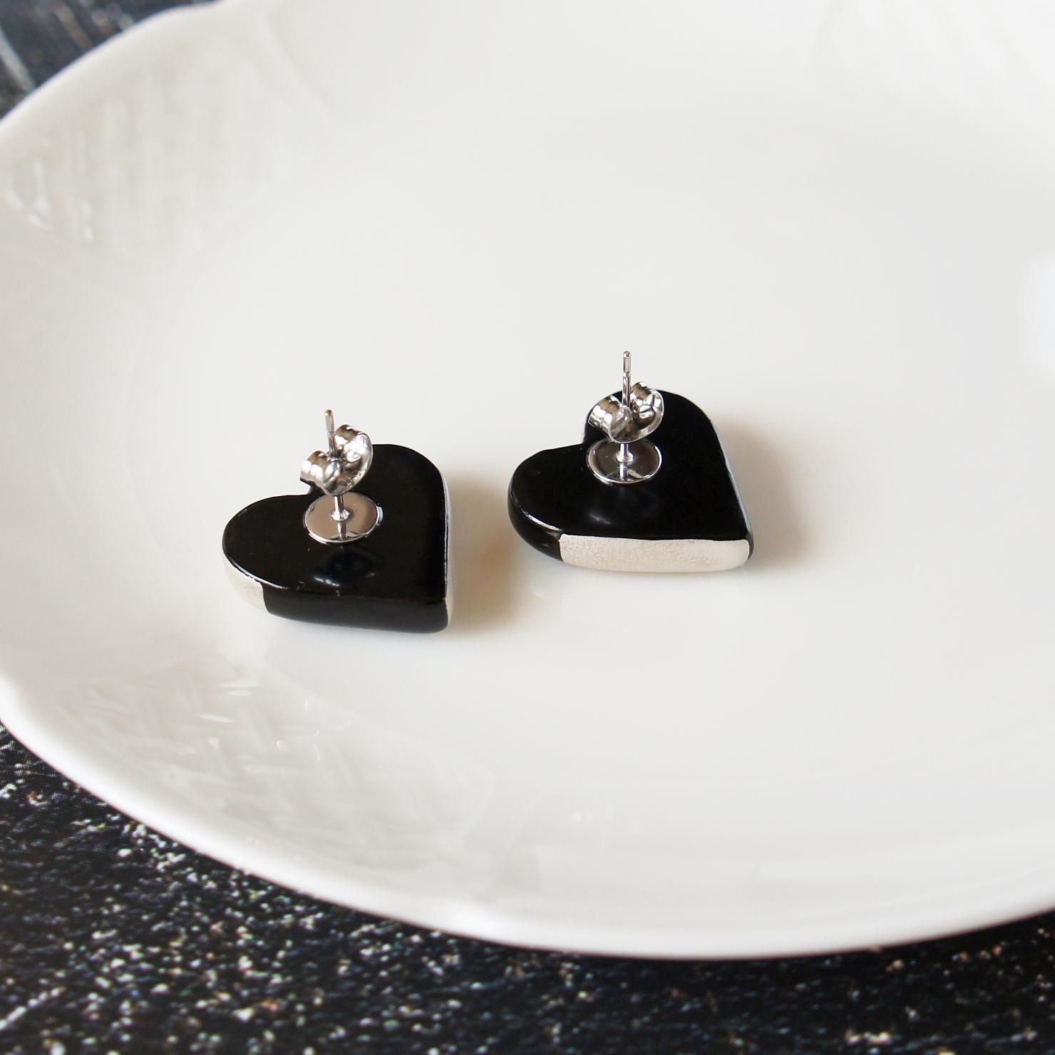 和の心　漆塗りピアス　ハート・黒×銀 | 5枚目
