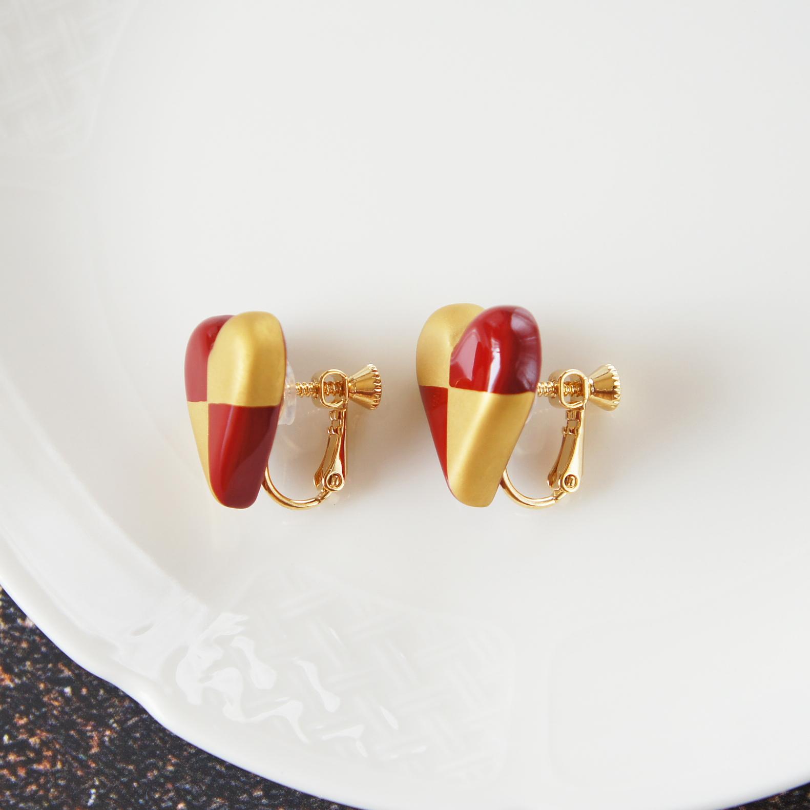 和の心　漆塗りイヤリング　ハート・赤×金 | 4枚目