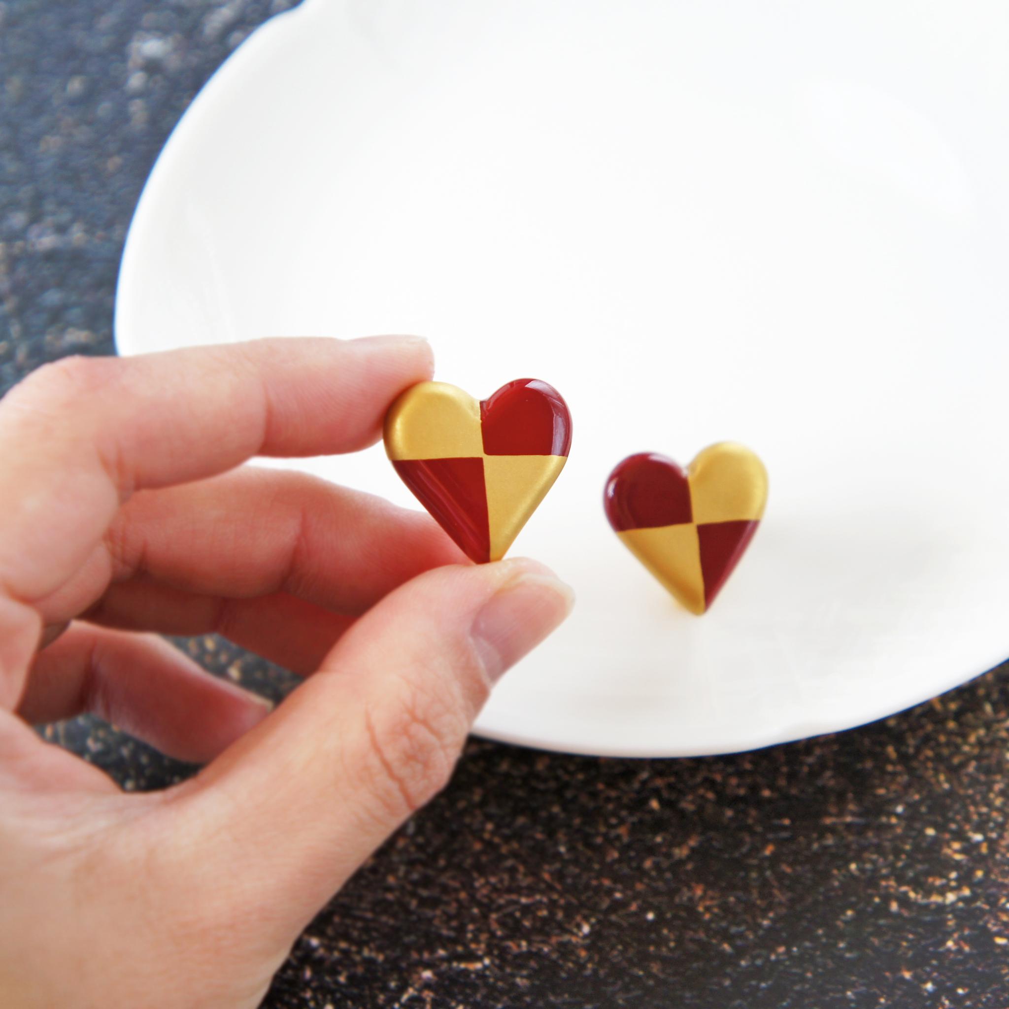 和の心　漆塗りイヤリング　ハート・赤×金 | 6枚目