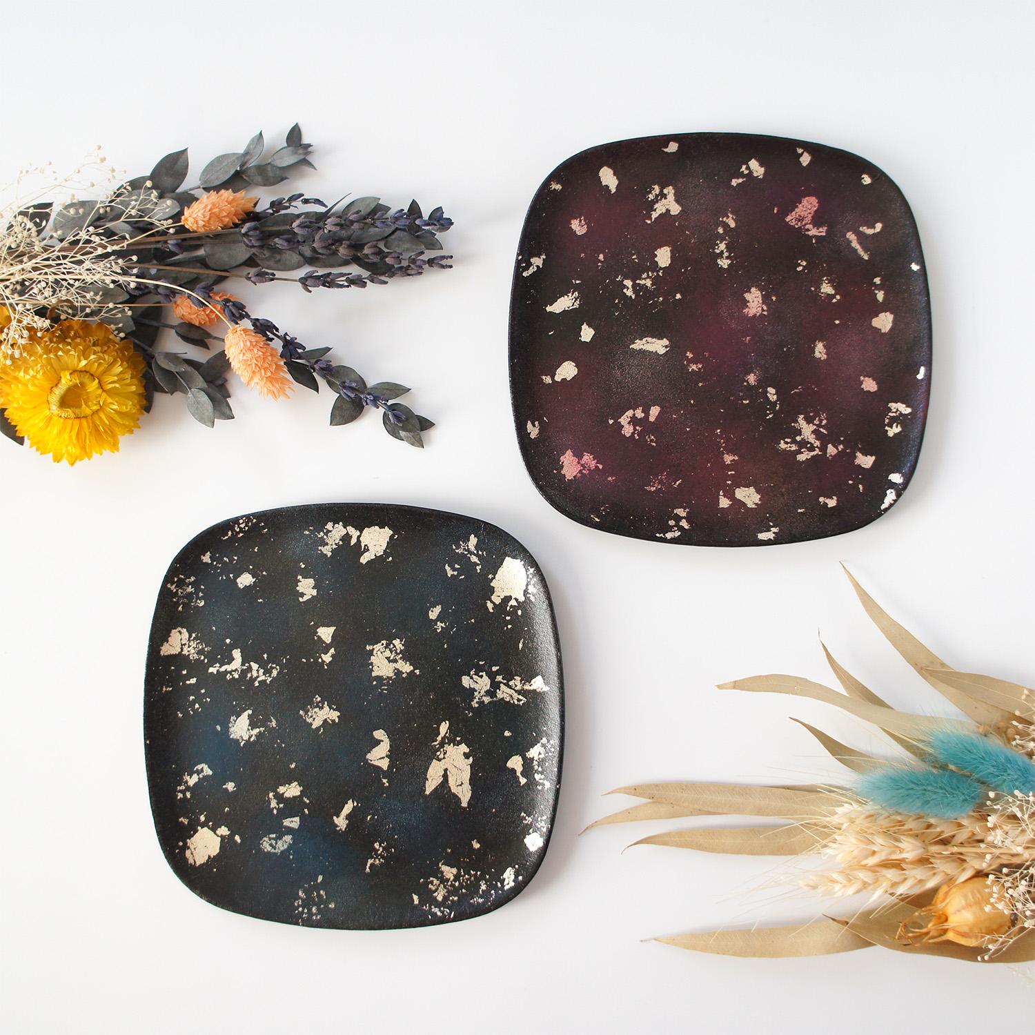 和紙貼り漆塗り角皿　星雲　青・紫1枚目の画像